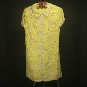 1960s Vintage Yellow Flower Lace Sequin Lined Dress by Montaldo's
